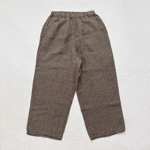 FLAX Cropped High-Rise Linen‎ Pants, Brown Crosshatch